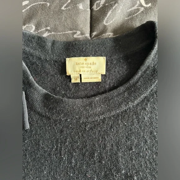 Kate Spade Black Embellished Crystal Bow Sweater Size Medium - Picture 7 of 8